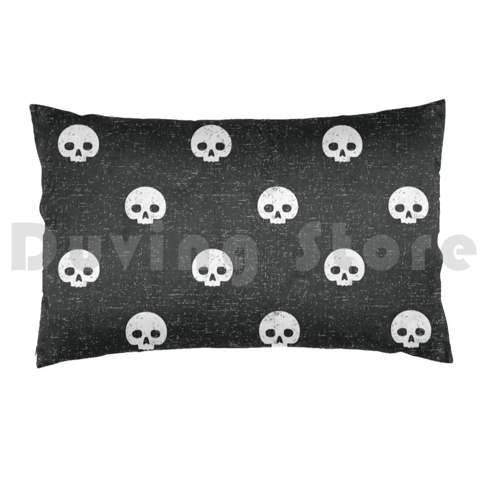 Skull Dot Coal Pillow Case Printed 50x75 Skull Dots Polkadot Halloween Skeleton Blackandwhite Bw Black Grey