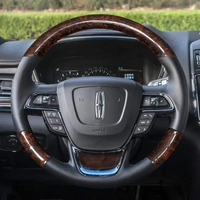 

For Lincoln continental mkc mkz mkx DIY imitation peach wood grain suede interior leather steering wheel cover
