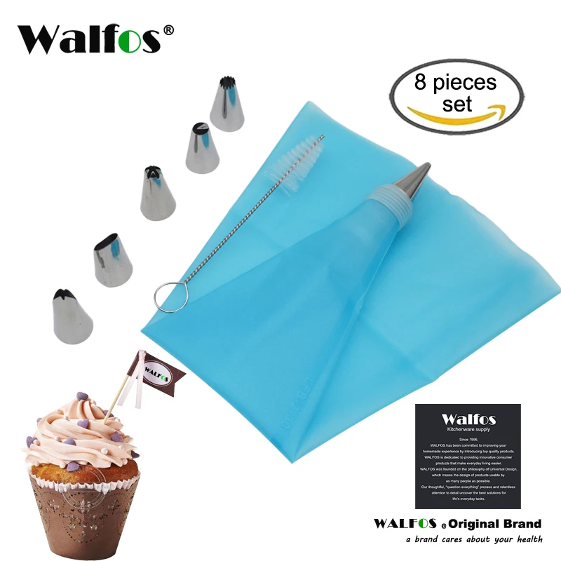 

Walfos 8 PCS/Set Silicone Kitchen Accessories Icing Piping Cream Pastry Bag Stainless Steel Nozzle Cake Decoration Baking Tools