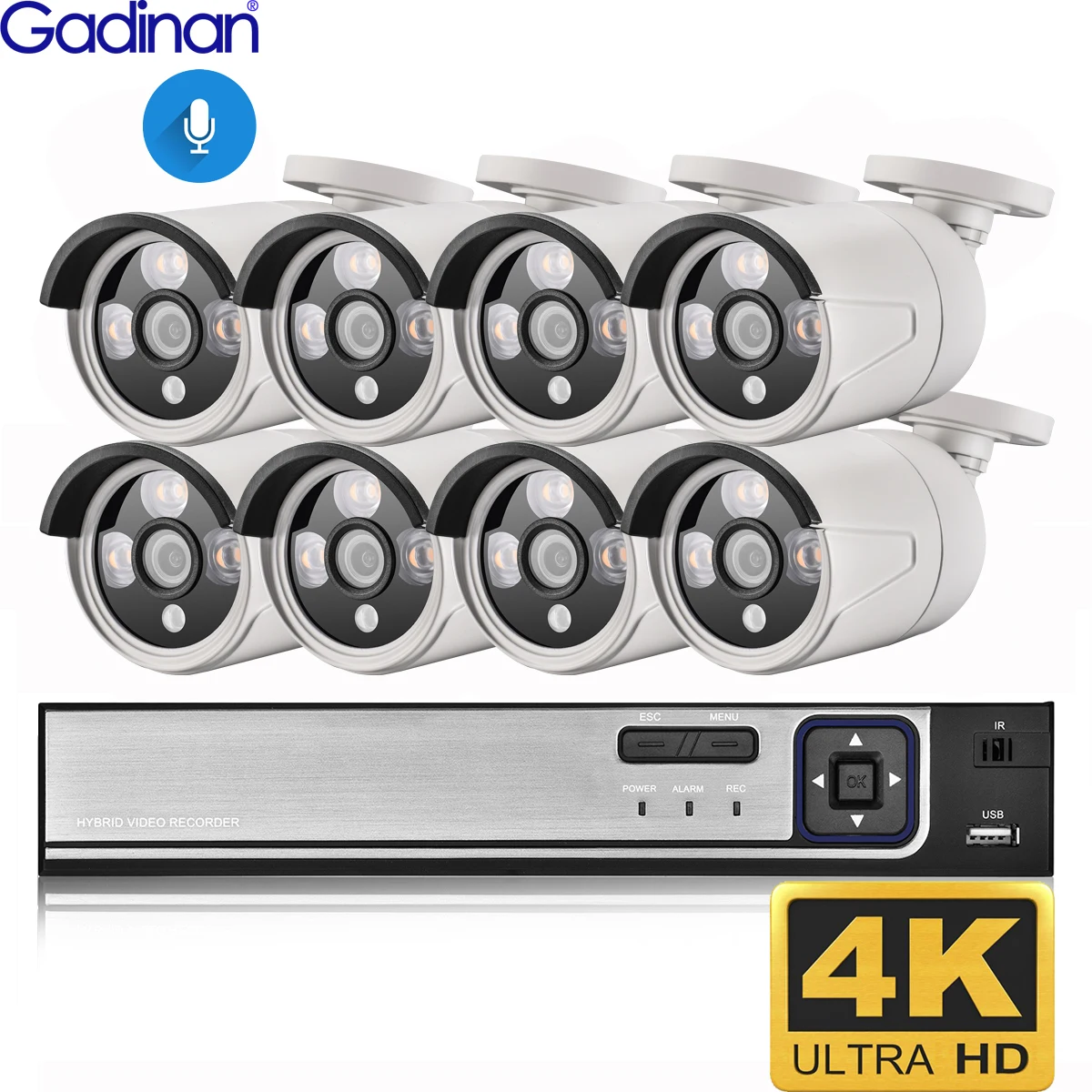 

Gadinan 4K 8MP NVR Ultra HD POE IP Security Camera System Kit Audio Outdoor Bullet Video Human Detection Video Surveillance