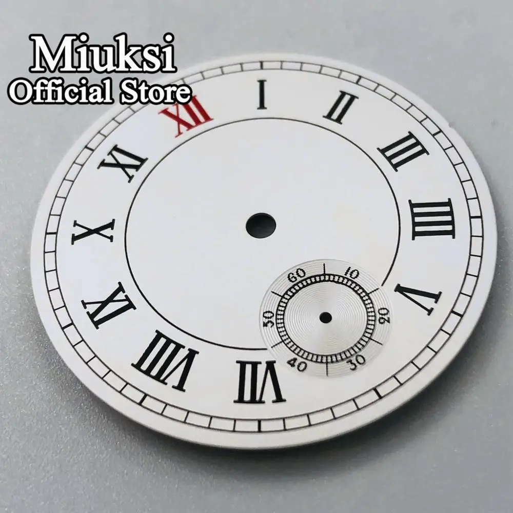 Miuksi 38.9mm white watch dial fit ETA 6498 or Seagull 3620 series movements