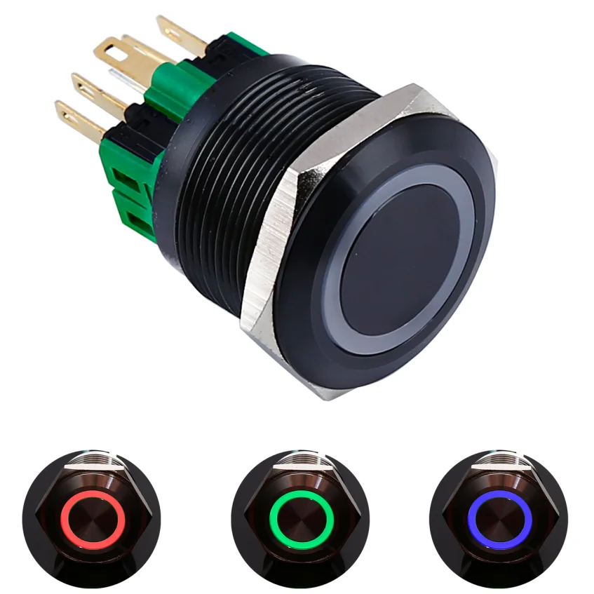 25mm black aluminium or Stainless steel RGB 3 led three color anti vandal push button switch(PM251F-11E/RGB/12V/S 4pins for led)