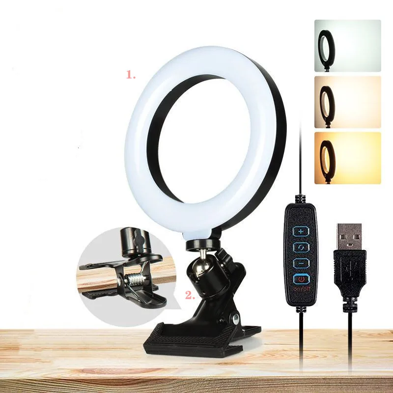 6" Led Ring Light Kit Video Conference Lighting Laptop Monitor Zoom Computer clip Lamp Remote Working/Self Broadcast/Live Stream