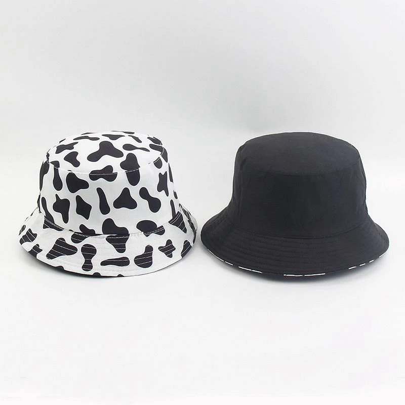 2021 New Fashion Reversible Black White Cow Print Bucket Hat Panama Summer Sun Caps For Women Men Fisherman Hat