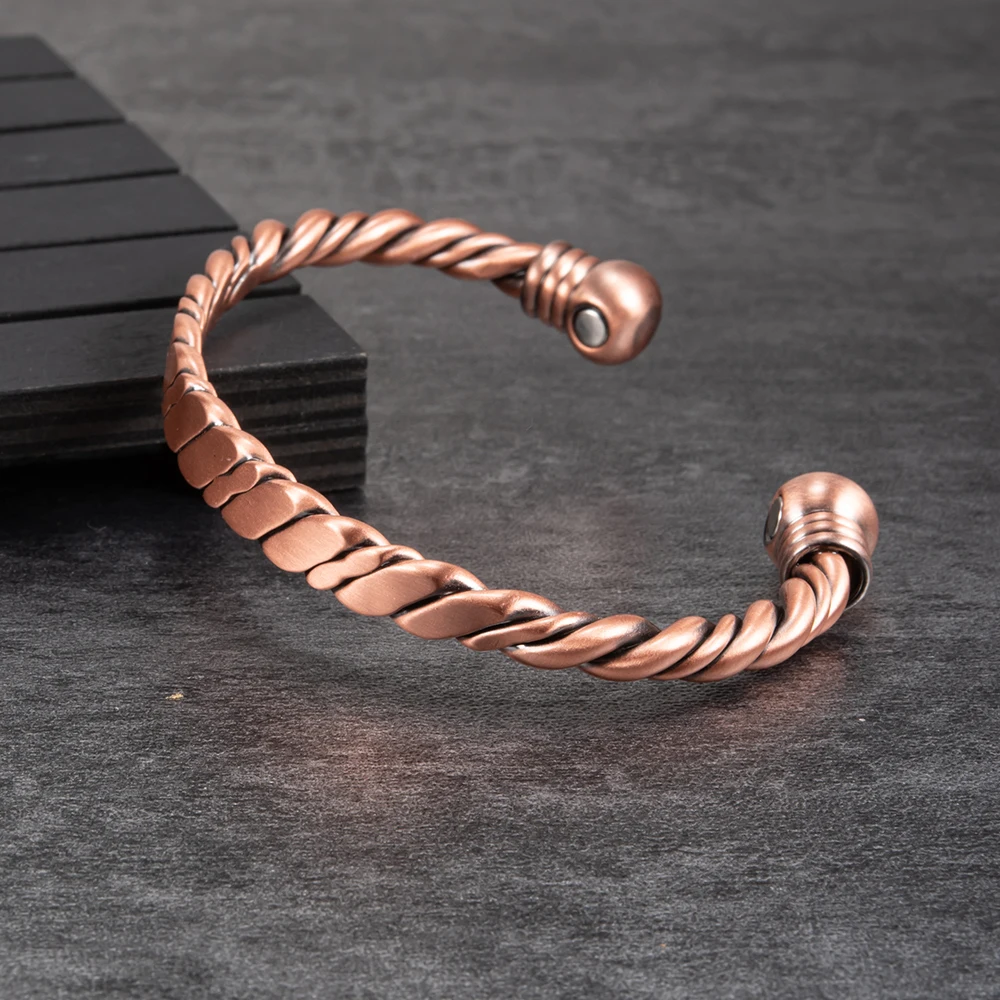 Twisted Pure Copper Magnetic Bracelet Adjustable Health Energy Bangles Arthritis Pain Relief Open Cuff Jewelry Women Resizable