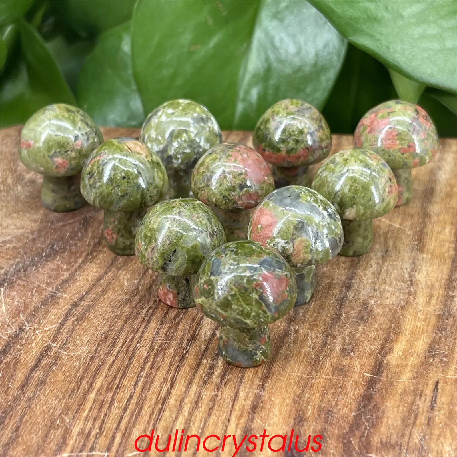 Natural green curtain granite mini mushroom quartz crystal carved gem reiki healing