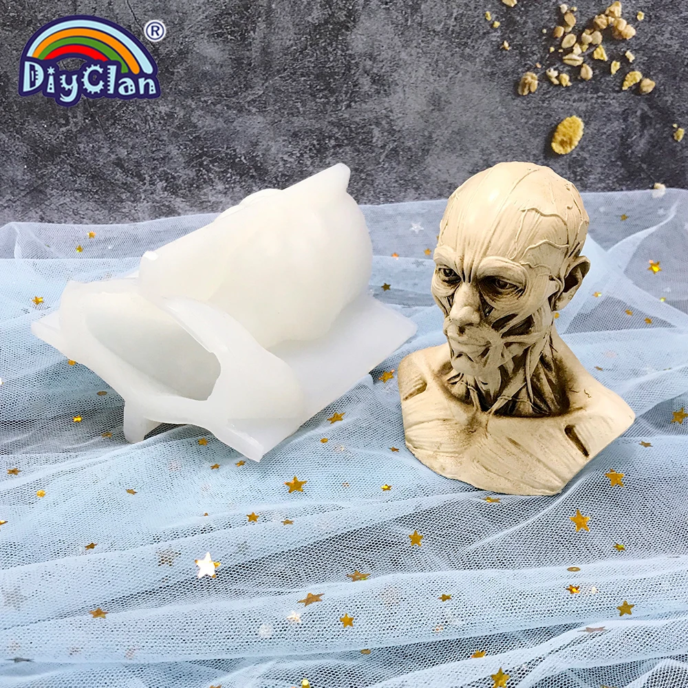 3D Muscle Skull Specimen Silicone Mold DIY Art Sketch Human Anatomy Halloween Funny Props Making Decoration Gypsum Candle Mould