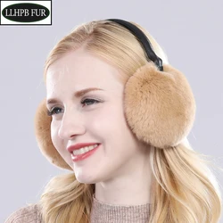 2024 New Women 100% Natural Real Rex Rabbit Fur Earmuffs Winter Fashion Girls Rex Rabbit Fur Earmuff Russian Plush Fur Earflap