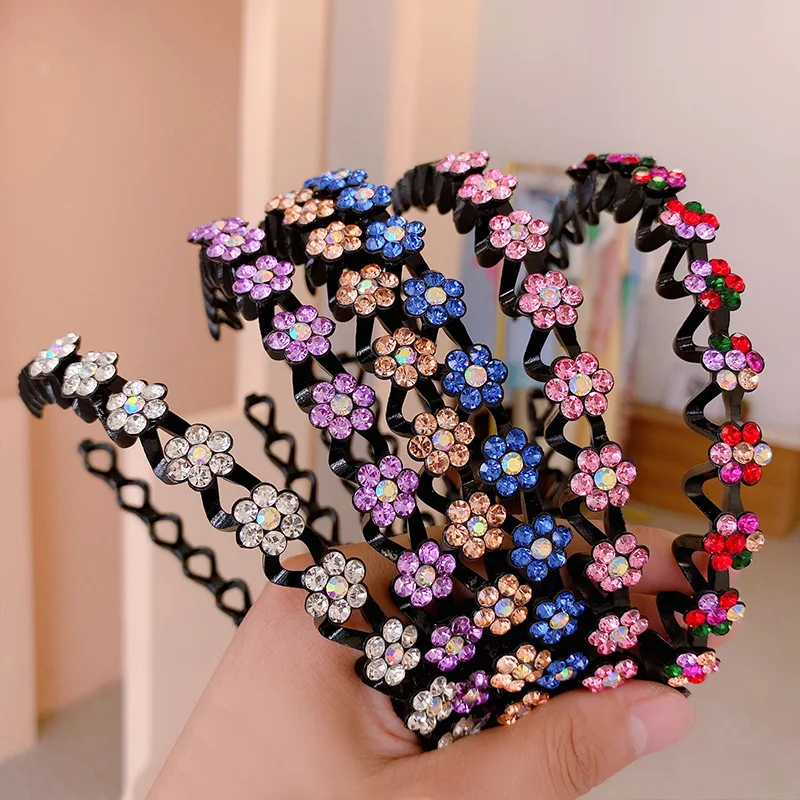 Non-Slip Rhinestone Hairbands Elastic Flower Fashion Pearl Women Hair Hoop Bands Headband Bezel Girls Hair Accessories Headdress