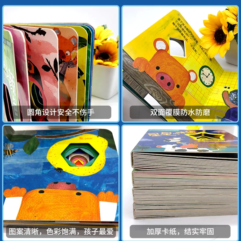 4 pcs/set Children\'s 3D Flip Books Enlightenment Book Learn Chinese English For Kids Picture Book Storybook Toddlers Age 0 to 3
