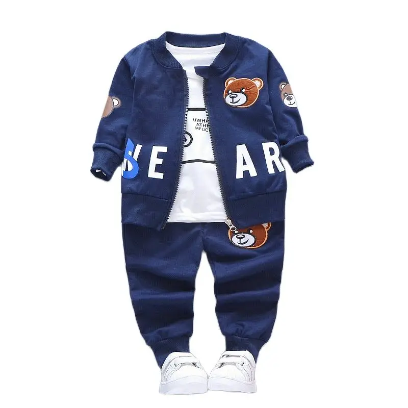 Boys Clothing Sets Children Fashion Cartoon Bear Baby T-shirt Vest Coat And Pants Suit 2pcs Outfits Kids Sport Suit1-4 years