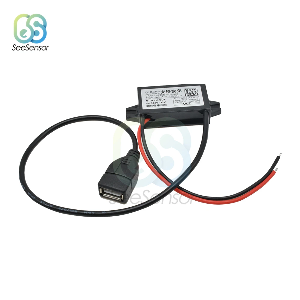 DC-DC 12V 24V To 5V 3.4A 24W Car Power Converter Adapter อะแดปเตอร์ Mini USB QC2.0 3.0 Fast ชาร์จรถกันน้ำ Buck Power Supply Module