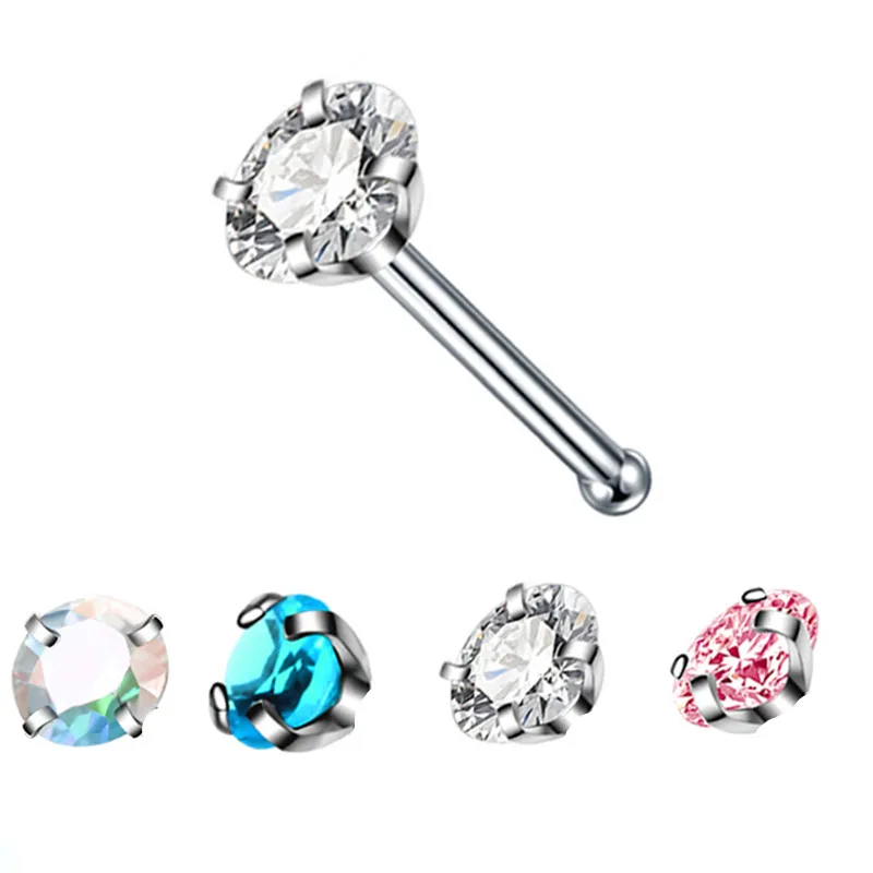 Crystal L Shape Nose Stud Set Stainless Steel