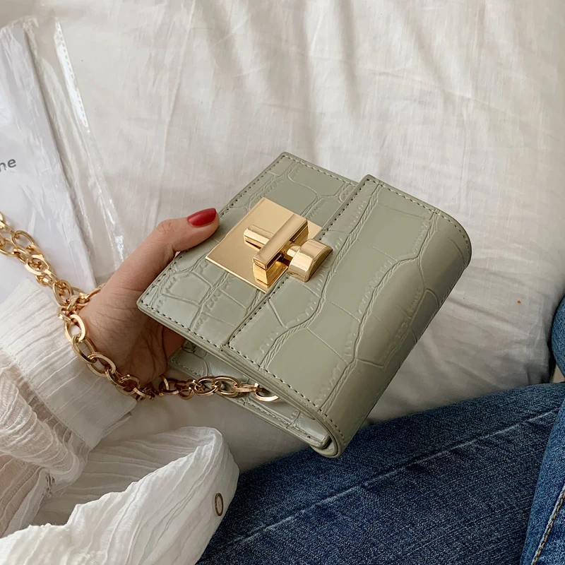 2022 Stone pattern Mini Square Crossbody Bag New Quality PU Leather Women's Designer Handbag Lock Chain Shoulder Messenger Bag