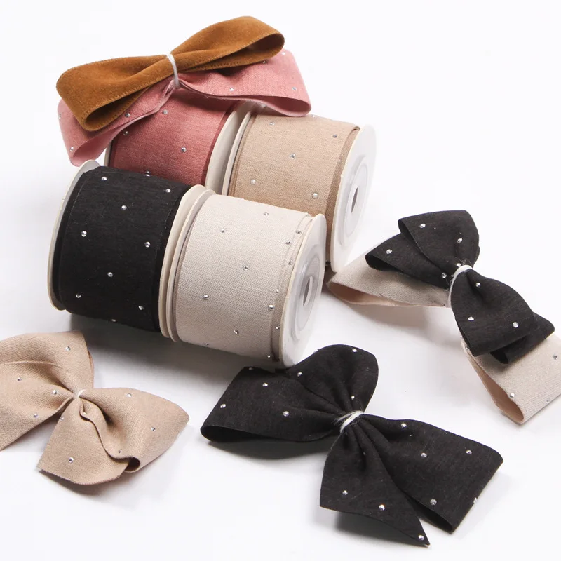 Winter Woven Ribbons With Diamond Beads Single-Sided DIY Craft Gift Packaging Sewing Headwear Bow Trim Cloth Material Wedding