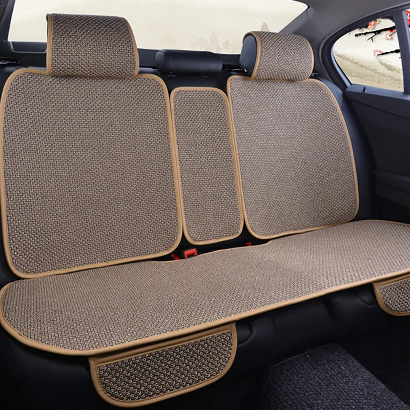 Back Rear Car Seat Cover Mat Artificial Linen Breathable Auto Seat Cushion Protector Universal fit Most Cars Truck Suv or Van