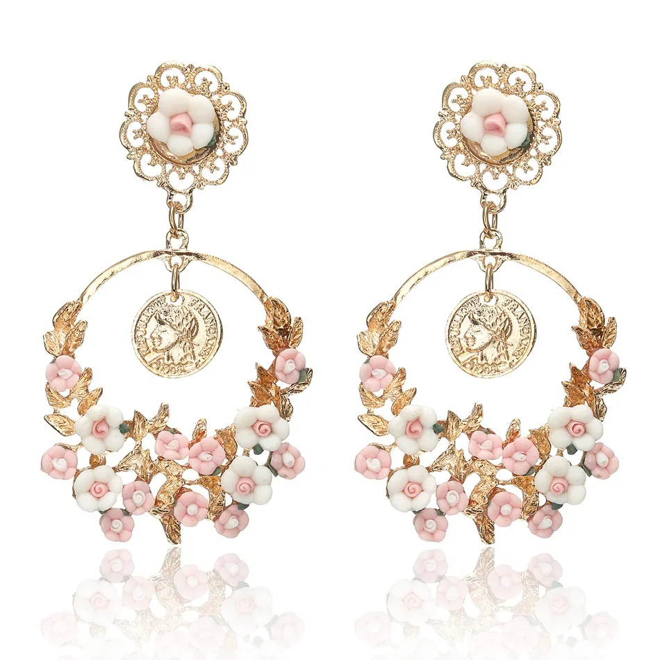 Women Colorful Resin Flower Earrings for Women\'s Long Drop Earring Pendant Statement Aretes New Fashion Jewelry for Gifts NL779
