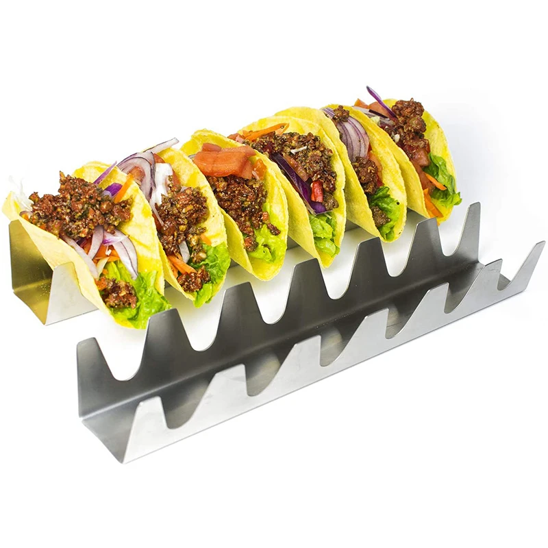 Heavy-Duty Taco Holder Stainless Steel Tortillas Rack Pancake Stand Crepes Tray Burrito Bracket Corn Shell Truck for 1 to 6 Pcs