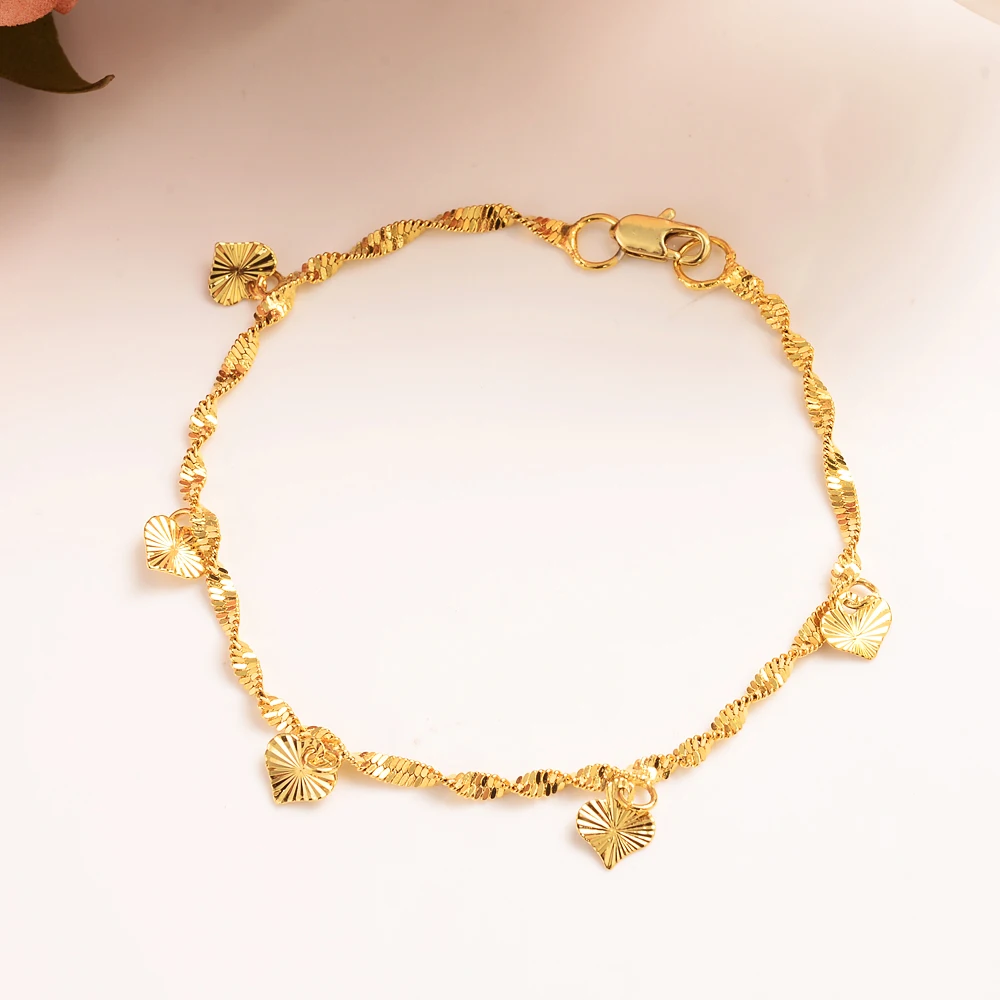 New 21cm Heart Pendant Bracelet Man Women Kids  Girls Chain Gold Color Diy Charm Chains Jewelry Gift