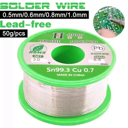 Alambre de soldadura sin plomo Sn99.3/Cu0.7, núcleo de colofonia sin plomo para soldadura eléctrica RoHs, 50g, 0,5/0,6/0,8/1,0mm