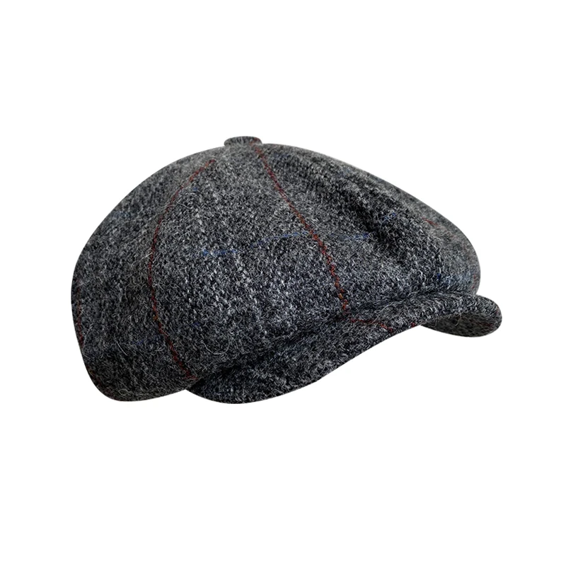 Pure Wool Men British Painters Hats Fashion Wool Newsboy Hats Men Gray Grid Flat Caps Women  Autumn Winter Hats casquette BLM314