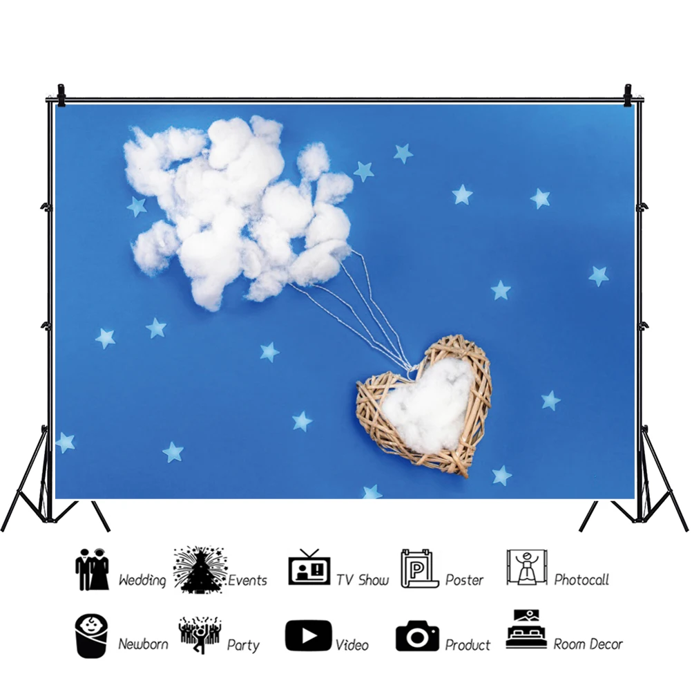 Laeacco 아기 생일 초상화 파란색 배경 별 구름 방 장식 사진 스튜디오에 대 한 사용자 지정 사진 사진 배경