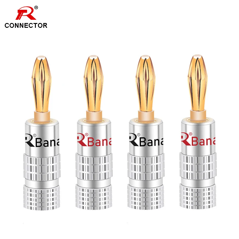 2pcs Banana Connector 4mm Speaker banana plugs 24K Brass gold plated 4mm Banana Jack match with 4mm binding post