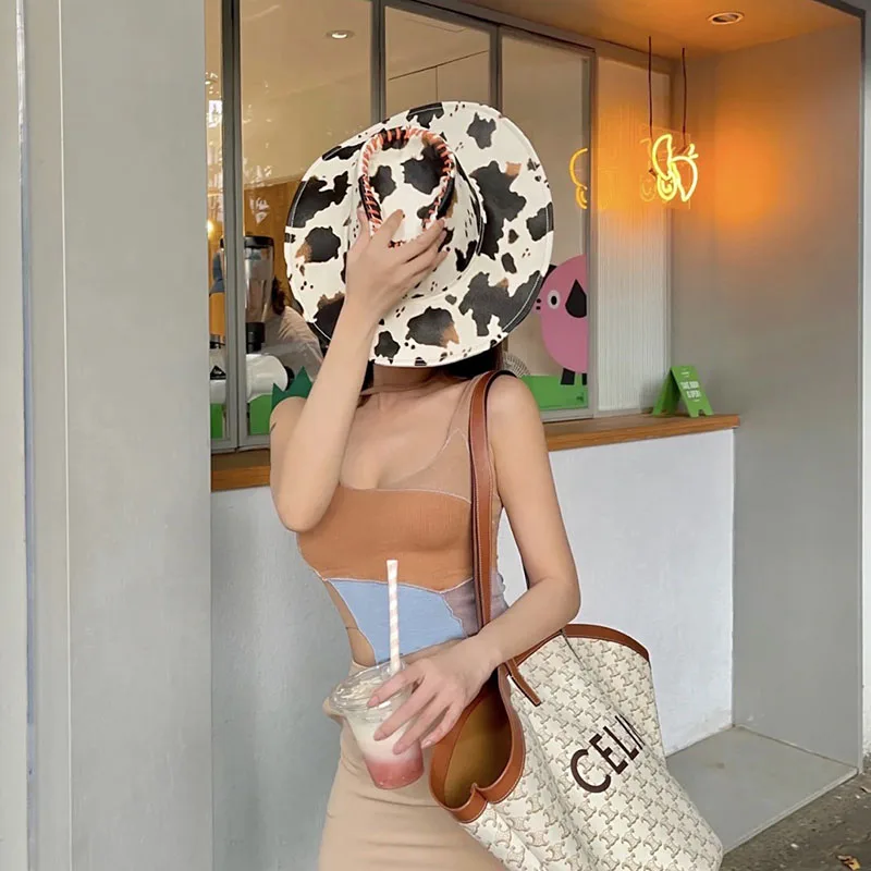 2021New Autumn winter Hot girl's hats Western Style Tiara Cowgirl Hat for Women fedoras leather pink cowboy hats Cow pattern Cap