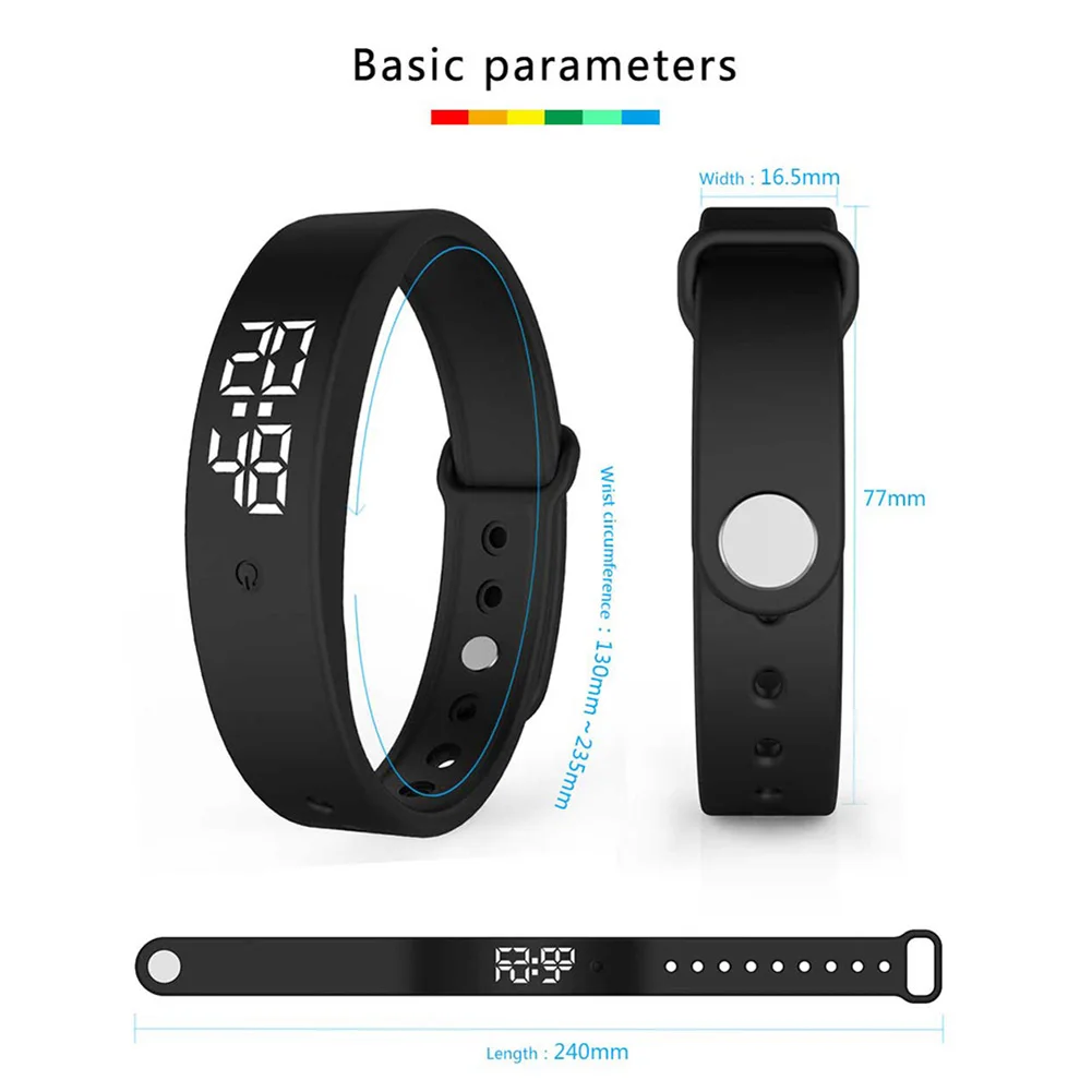 V9 LED digitální chytrý náramek s tělo teplota monitor chytrý pás vibrace alarm upomínka vodotěsný chytrý hodiny smartband