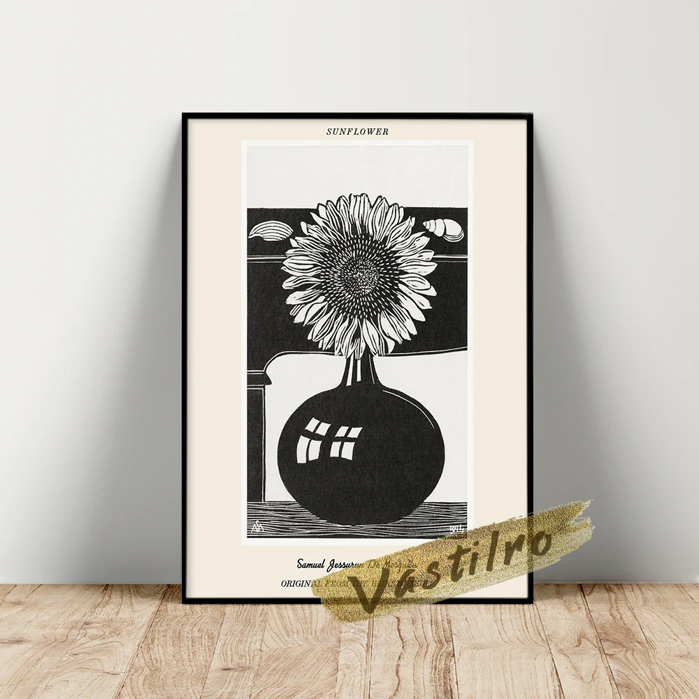 

Samuel Jessurun De Mesquita Museum Exhibition Poster, Samuel Jessurun Sunflower Wall Picture, Black White Flower Leaf Wall Art