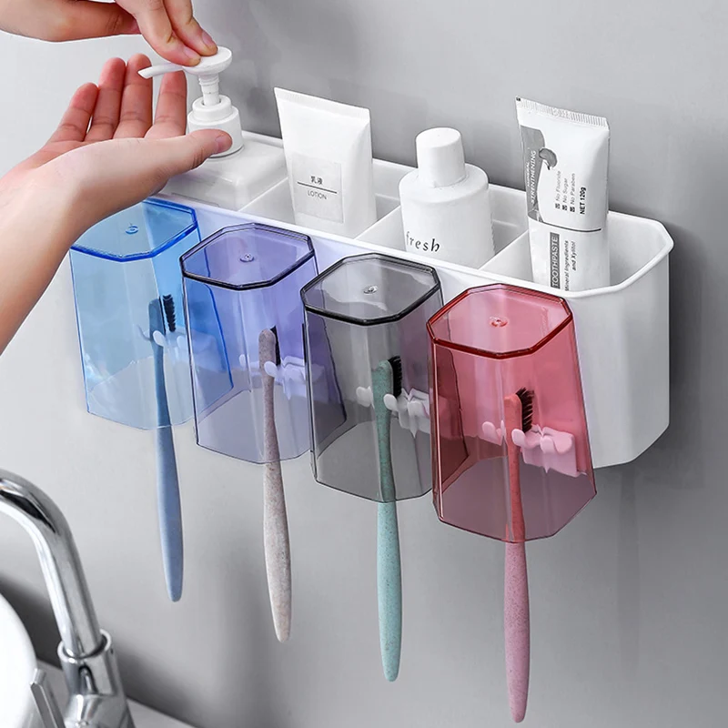 

Toothbrush Rack Organizer Wall Mounted Toothbrush Holder And Cup Holder Toothpaste Squeezer Tooth Holder Bathroom Accessories