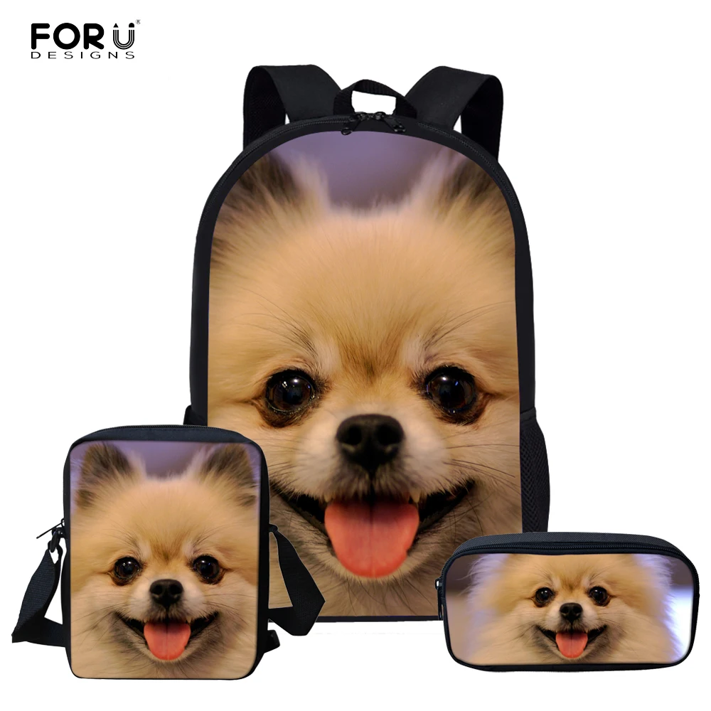 

FORUDESIGNS 3PCS Girls School Backpack Set Lovely Pomeranian Dog Print School Bag for Kids Primary Children Bookbags Mochila