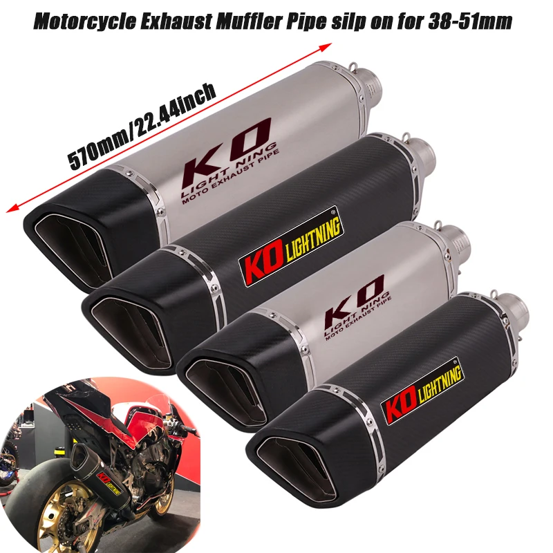 

470MM 570MM Tail Muffler Pipe Removable DB Killer for 38-51mm Motorcycle Exhaust Vent Tubes Carbon Fiber Stainless Steel System