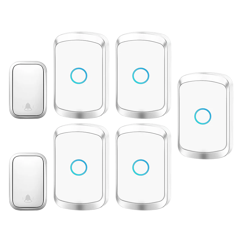 WEMEDA Self-powered Waterproof Wireless Doorbell with No Battery EU US UK Plug Cordless Door Bell 2 button 5 Receivers 60 Chimes