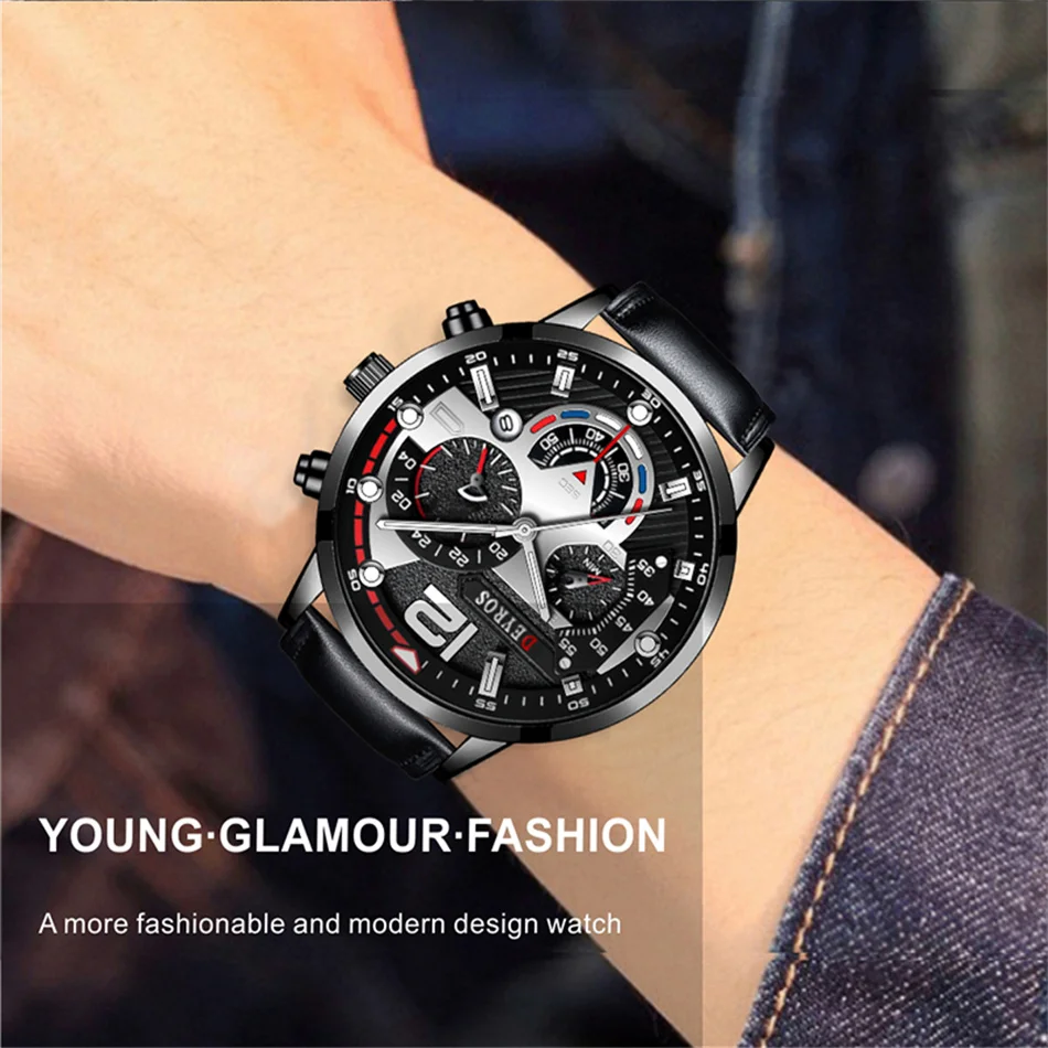 Fashion Mens Sports Watches Luxury Leather Bracelet Quartz Calendar Watch For Men Business Casual Luminous Clock reloj hombre