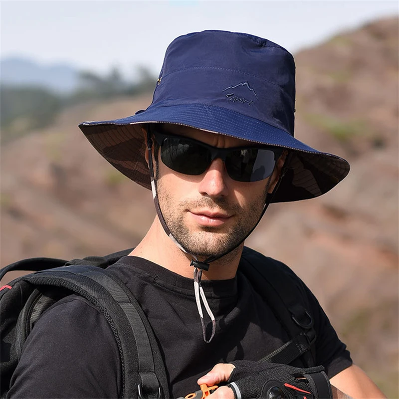 Double-sided Bucket Hat Men's Outdoor Folding Sun Protection Fishing Hat Summer Hiking Adventure Anti-UV Sun Caps Fisherman Hat