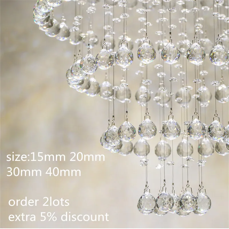 Free Shipping  20mm 30mm 40mm 100pcs Mix Color Crystal Faceted Lighting Balls Hanging Lamp Parts For Diy Suncatcher