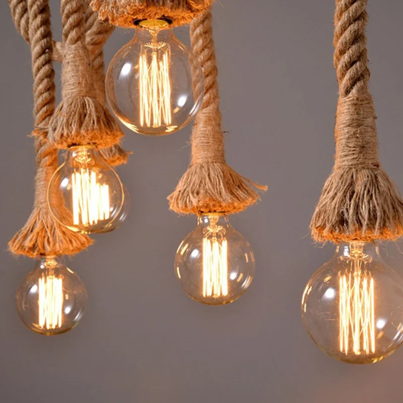 LED Pendant Lights Retro Hemp Rope Hanging Lamps Industrial Vintage Loft Living Room Dining Tables Home Decoration Pendant Lamp