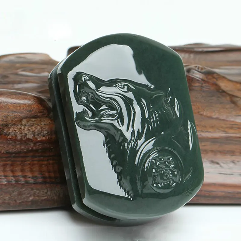 Natural Hetian Sapphire Jade Pendant Hand made Square Wolf head Men's belt buckle fashion Accessories