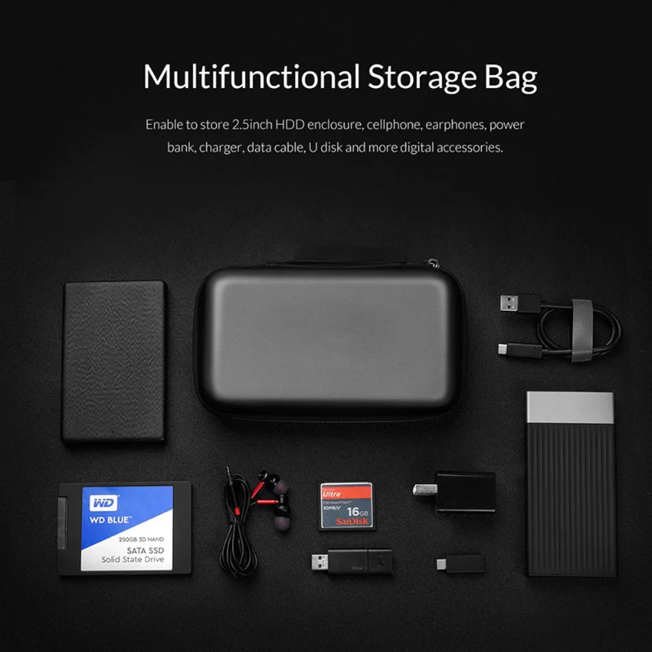 External Storage Hard Case HDD SSD Bag For 2.5 Hard Drive Power Bank USB Cable Charger Power Bank Earphone Headphone Cases Black