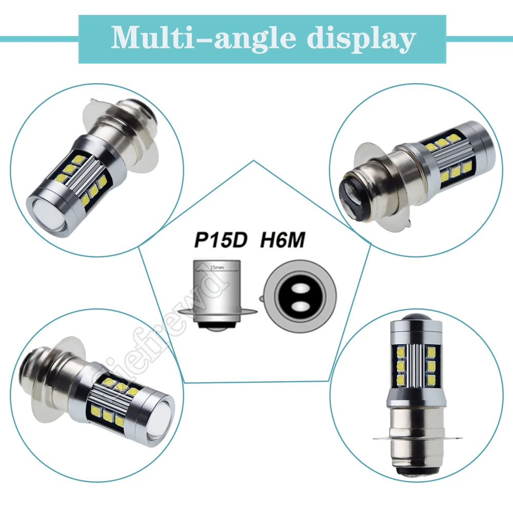 2Pcs H6M P15D-25-1 PX15D T19 Led Headlight Bulb Dual Beam Motorcycle Headlamp Scooter Speed Moped Motorbike 6V 12V 1000Lm 6000K