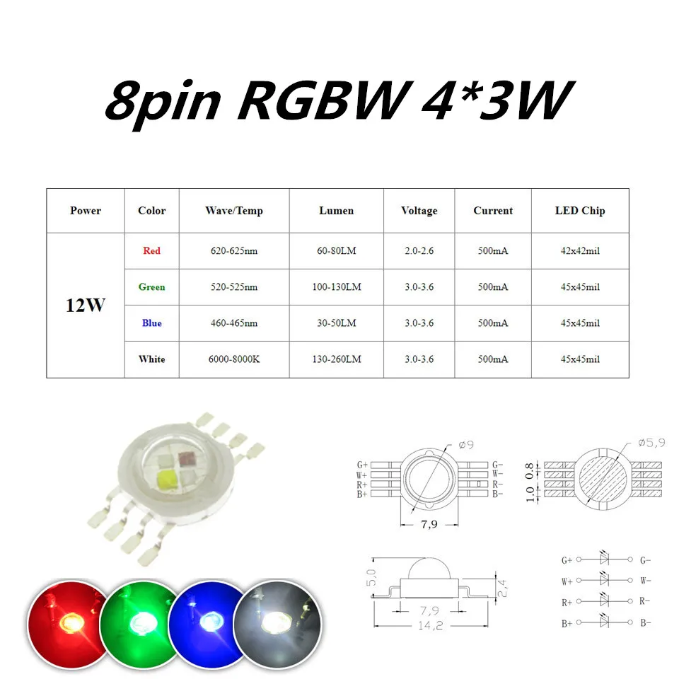 Imagem -03 - Chip de Led Rgb Rgbw Rgbww Rgbwa Rgbwyv Chip Led de Alta Potência 3w 4w 5w 6w 15w 18w com Contas Coloridas para Fonte de Luz de Palco Diy