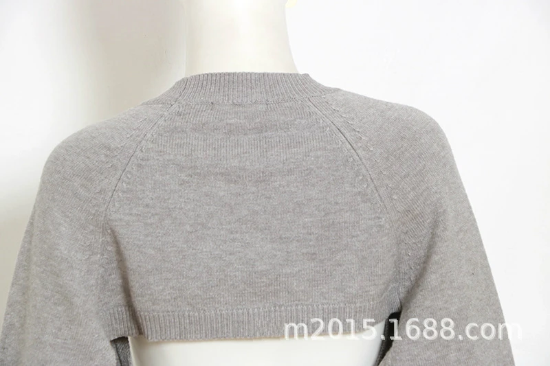 Kpop Korean Celebrity Dance Show Round Neck Halter Long-Sleeved Sweater Women Nightclub Sexy Hollow Short Solid Color Sweaters