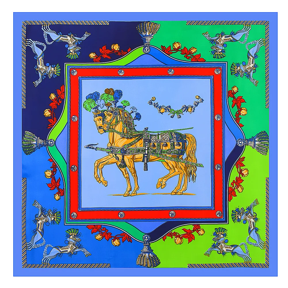 Bufanda cuadrada de seda con estampado de caballo para mujer, pañuelo de cabeza de marca de lujo, chal de playa ML6, 60x60cm