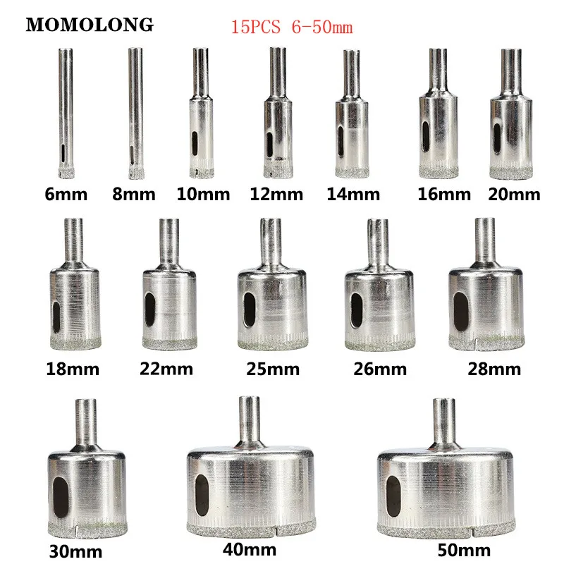 3-50mm Hole Saw for Drilling Tile Marble Glass Ceramic - Power Tools Compatible 10/15/30Pcs Diamond Coated Drill Bit Set
