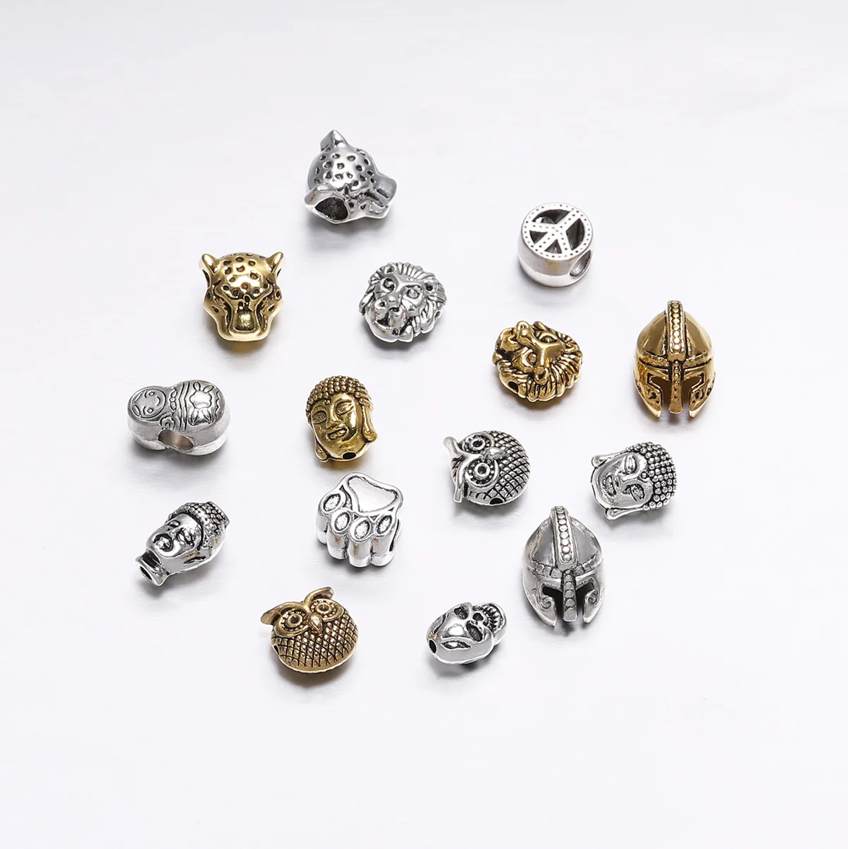 10pcs/lot Antique Gold/ Animal Shape Metal Lion Sparta Buddha leopard Heads Spacer Bezels Beads supplies For DIY Jewelry