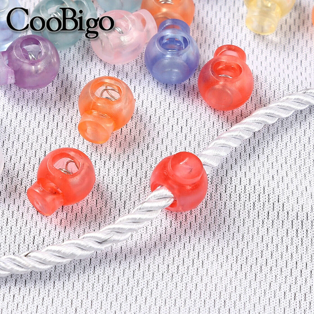 10pcs Plastic Cord Lock Stopper Spring Toggle Clip Clear for Shoelace Drawstring Paracord Lanyard Rope Transparent Colorful