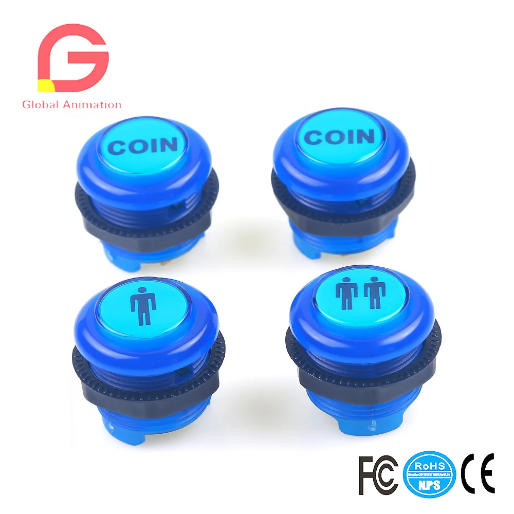 4 Pcs/Lot 5V LED Illuminated Push Button 1P / 2P Player Start Buttons + 2x Coin Buttons for MAME & JAMMA , Fighting Game