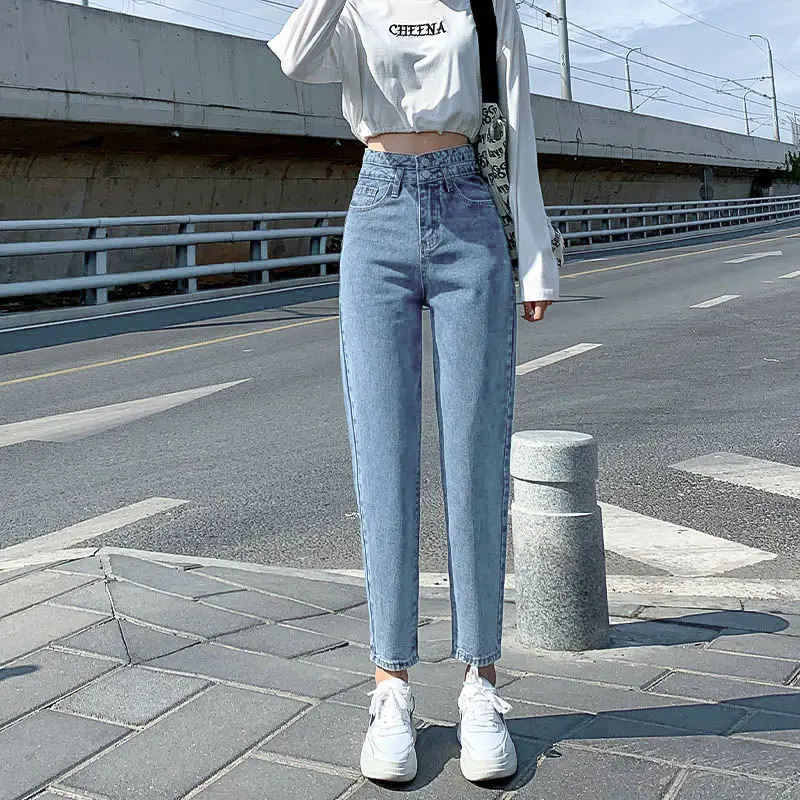 CGC 2023 Trend High Waist Jeans Women Vintage Denim Capri Pants Female Korean Style Straight Trousers Jeans y2k Streetwear