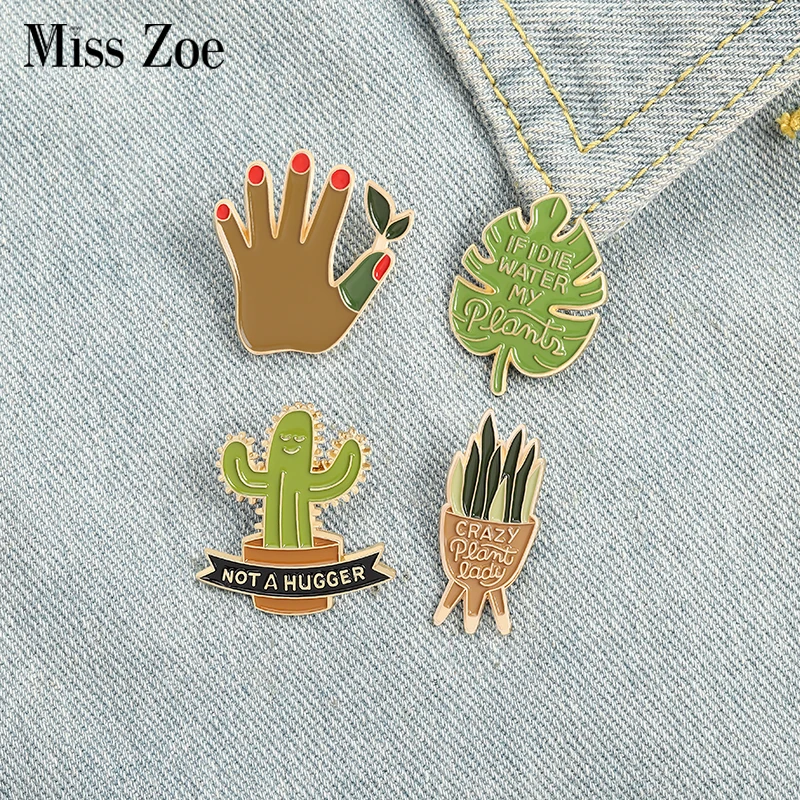 Plant Idea Enamel Pin Custom Sansevieria Monstera Cactus Hug Brooches Shirt Lapel Bag Badge Jewelry Gift for Kids Friends